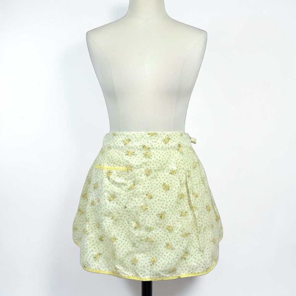 Vintage Hostess Half Apron Pink Yellow MCM 50s Pocket Retro‎ Tie Floral Spring
